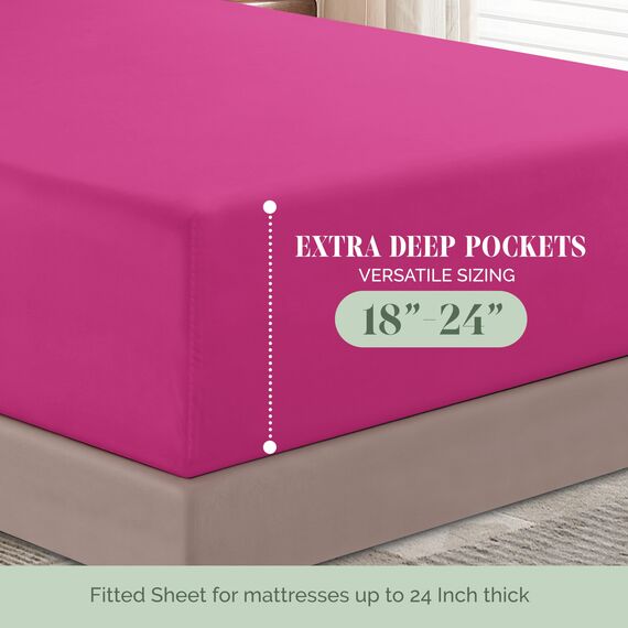 Elegant Comfort 4-teiliges Bettwäsche-Set, luxuriöse Bettwäsche aus 1500 Premium-Mikrofaser, Hotelqualität, rundum elastisch, 45,7-61 cm tiefes Spannbetttuch, extra Tiefe Bettlaken, Full, Hot Pink