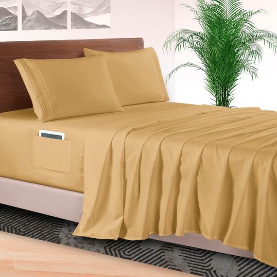 Elegant Comfort Luxus-Bettwäsche-Set, 4-teilig, 1500, hochwertige Mikrofaser, Rundumgummi, 45,7 - 61 cm tiefes Spannbetttuch, extra tiefe Bettlaken, Full, Kamel-Gold