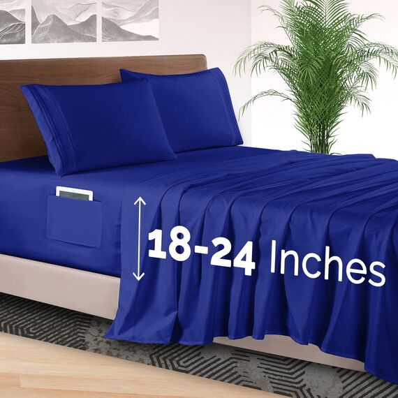 Elegant Comfort Luxus-Bettwäsche-Set, 4-teilig, 1500, hochwertige Mikrofaser, Rundumgummi, 45,7-61 cm tiefes Spannbetttuch, extra Tiefe Spannbettlaken, Full, Imperial Blue