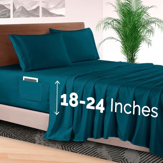 Elegant Comfort 4-teiliges Bettwäsche-Set, luxuriöse Bettwäsche aus 1500 Premium-Mikrofaser, Hotelqualität, rundum elastisch, 45,7-61 cm tiefes Spannbetttuch, extra Tiefe Bettlaken, California King,