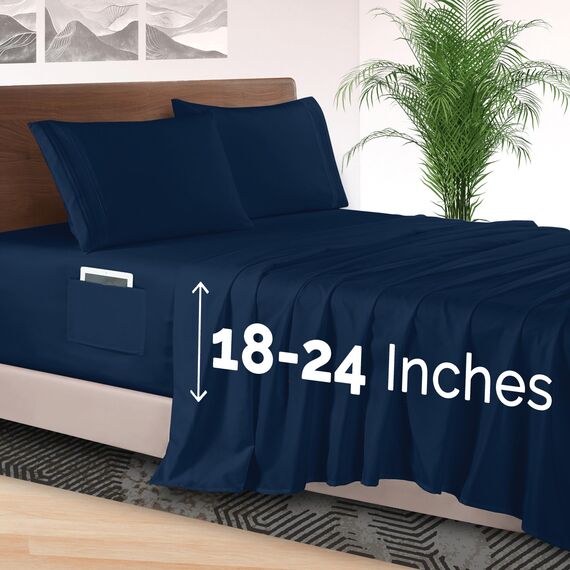 Elegant Comfort 4-teiliges Bettwäsche-Set, luxuriöse Bettwäsche aus 1500 Premium-Mikrofaser, Hotelqualität, rundum elastisch, 45,7-61 cm tiefes Spannbetttuch, extra Tiefe Bettlaken, Queen-Size-Bett,