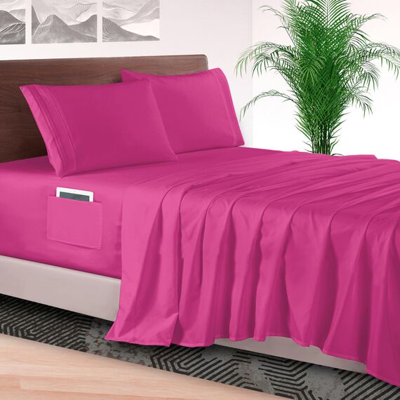Elegant Comfort 4-teiliges Bettlaken-Set, luxuriöse Bettwäsche, 1500, hochwertige Mikrofaser, rundum elastisch, 45,7-61 cm tiefes Spannbetttuch, extra Tiefe Bettlaken, Twin/Twin XL, Hot Pink