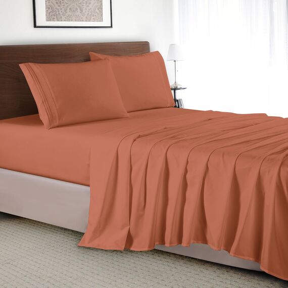 Elegant Comfort Luxuriöses 4-teiliges Bettlaken-Set – Luxus-Bettwäsche, Fadenzahl 1500, ägyptische Qualität, Mikrofaser, knitterfrei, kühl und atmungsaktiv, einfache elastische Passform, voll, Koralle