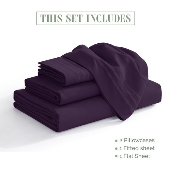 Elegant Comfort 4-teiliges Bettlaken-Set, luxuriöse Bettwäsche, 1500, hochwertige Mikrofaser, rundum elastisch, 45,7-61 cm tiefes Spannbetttuch, extra Tiefe Bettlaken, Twin/Twin XL, Pflaumenviolett