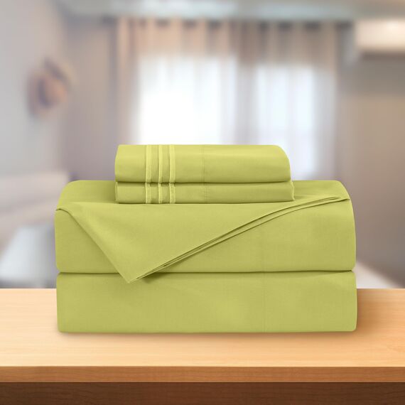 Elegant Comfort Luxus-Bettlaken-Set, 4-teilig, Fadenzahl 1500, ägyptische Qualität, Mikrofaser, knitterfrei, kühl und atmungsaktiv, leicht elastisch, vollständig, Pistaziengrün