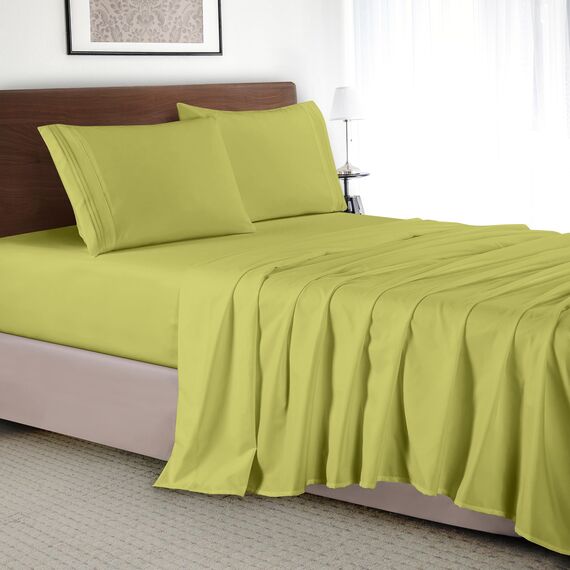 Elegant Comfort Luxus-Bettlaken-Set, 4-teilig, Fadenzahl 1500, ägyptische Qualität, Mikrofaser, knitterfrei, kühl und atmungsaktiv, leicht elastisch, vollständig, Pistaziengrün