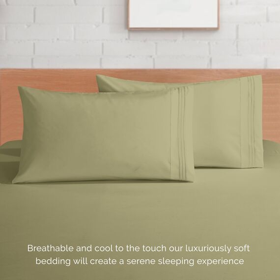 Elegant Comfort Luxus-Bettwäsche-Set, 4-teilig, 1500, hochwertige Mikrofaser, Rundumgummi, 45,7-61 cm tiefes Spannbetttuch, extra Tiefe Bettlaken, voll, Salbeigrün