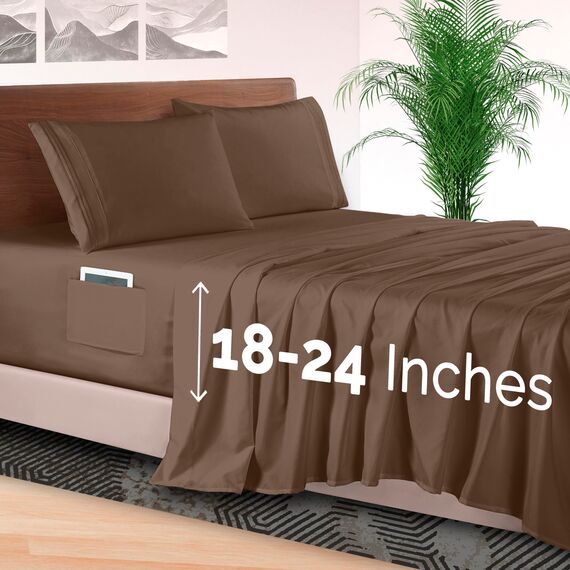 Elegant Comfort 4-teiliges Bettwäsche-Set, luxuriöse Bettwäsche aus 1500 Premium-Mikrofaser, Hotelqualität, rundum elastisch, 45,7-61 cm tiefes Spannbetttuch, extra Tiefe Bettlaken, Kingsize, Taupe