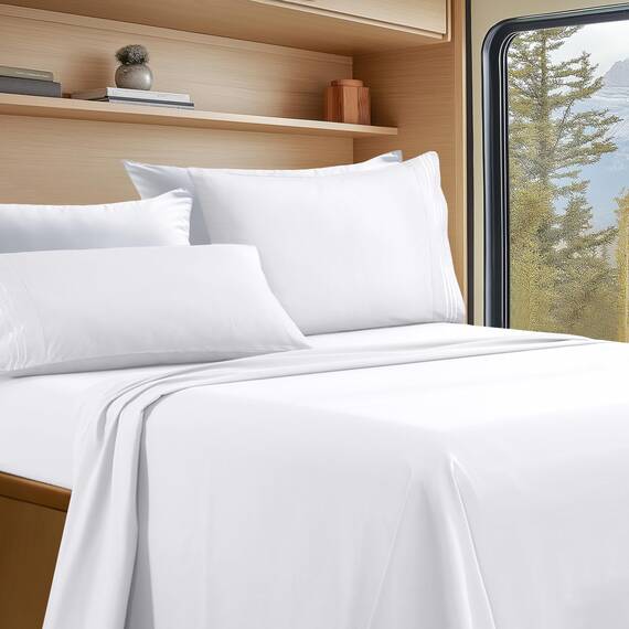 Elegant Comfort Luxuriöses 4-teiliges Bettlaken-Set, luxuriöse Bettwäsche aus 1500 Premium-Mikrofaser in Hotelqualität, knitterfrei, kühl und atmungsaktiv, leicht elastisch, kurzes Queen-Size-Bett,