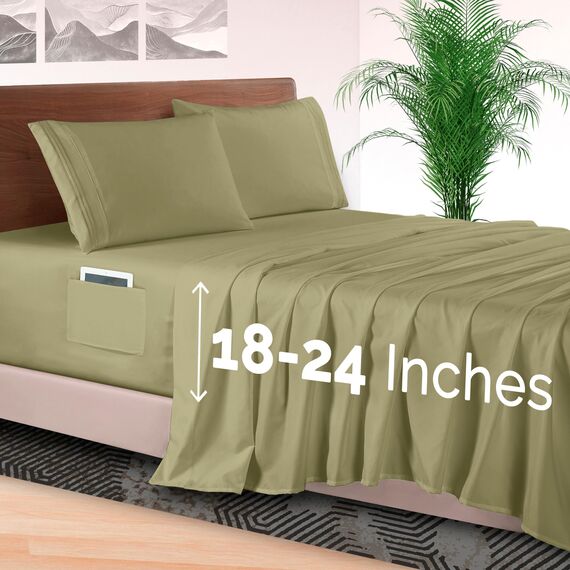 Elegant Comfort Luxus-Bettwäsche-Set, 4-teilig, 1500, hochwertige Mikrofaser, Rundumgummi, 45,7-61 cm tiefes Spannbetttuch, extra Tiefe Bettlaken, voll, Salbeigrün