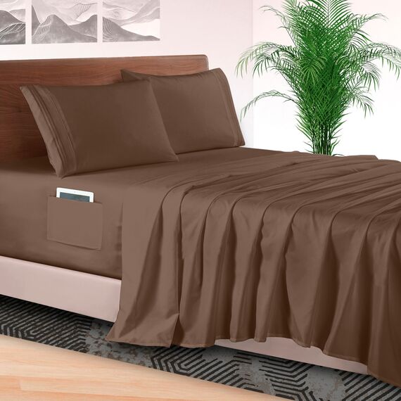 Elegant Comfort 4-teiliges Bettwäsche-Set, luxuriöse Bettwäsche aus 1500 Premium-Mikrofaser, Hotelqualität, rundum elastisch, 45,7-61 cm tiefes Spannbetttuch, extra Tiefe Bettlaken, Kingsize, Taupe