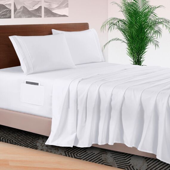 Elegant Comfort 4-teiliges Bettlaken-Set, luxuriöse Bettwäsche, 1500, hochwertige Mikrofaser, Rundumgummi, 45,7-61 cm tiefes Spannbetttuch, extra Tiefe Bettlaken, Twin/Twin XL, Weiß