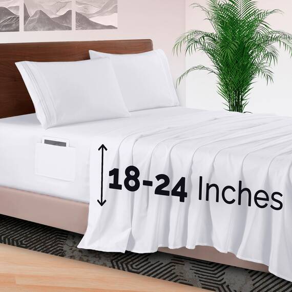 Elegant Comfort 4-teiliges Bettlaken-Set, luxuriöse Bettwäsche, 1500, hochwertige Mikrofaser, Rundumgummi, 45,7-61 cm tiefes Spannbetttuch, extra Tiefe Bettlaken, Queen-Size-Bett, Weiß