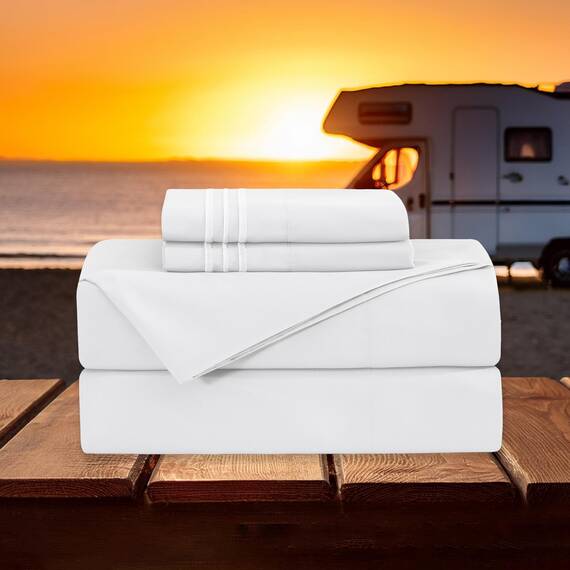 Elegant Comfort Luxuriöses 4-teiliges Bettlaken-Set, luxuriöse Bettwäsche aus 1500 Premium-Mikrofaser in Hotelqualität, knitterfrei, kühl und atmungsaktiv, leicht elastisch, kurzes Queen-Size-Bett,