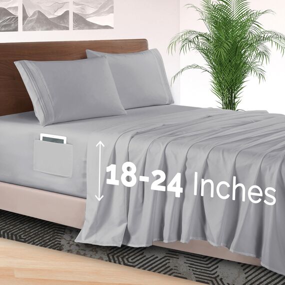 Elegant Comfort 4-teiliges Bettwäsche-Set, luxuriöse Bettwäsche aus 1500 Premium-Mikrofaser, Hotelqualität, rundum elastisch, 45,7-61 cm tiefes Spannbetttuch, extra Tiefe Bettlaken, Kingsize,