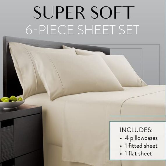 Danjor Linens Bettlaken-Set, Queen-Size-Größe für Heißschläfer, Hotel-Premium-Bettlaken mit 4 Kissenbezügen, leichte, gebürstete Mikrofaser, tiefe Taschen, atmungsaktiv, kühlend, 6-teiliges