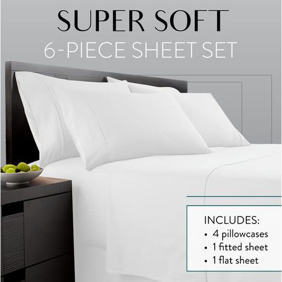 Danjor Linens Bettlaken-Set, King-Size für Heißschläfer, Hotel-Premium-Bettlaken mit 4 Kissenbezügen, leichte, gebürstete Mikrofaser, tiefe Taschen, atmungsaktiv, kühlend, 6-teiliges Bettwäsche-Set