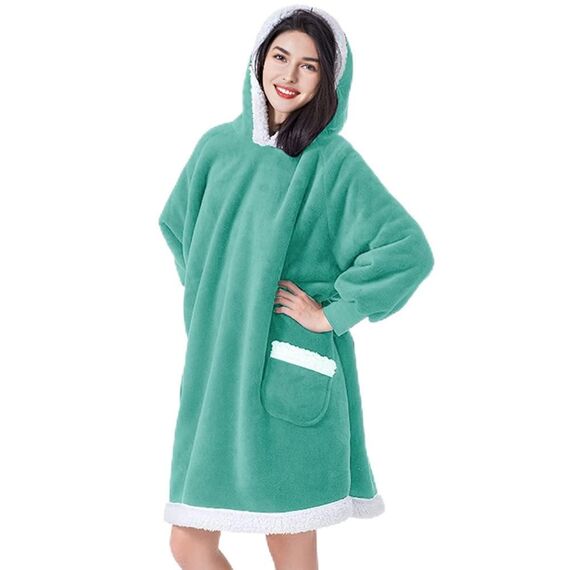 SONORO KATE Tragbare Decke, Kapuzenpullover, Geschenke für Damen, Herren, Kinder, super warme Fleece-Sherpa-Decke mit elastischen Ärmeln, großer Tasche und riesiger Kapuze (Blaugrün, Jugendliche)