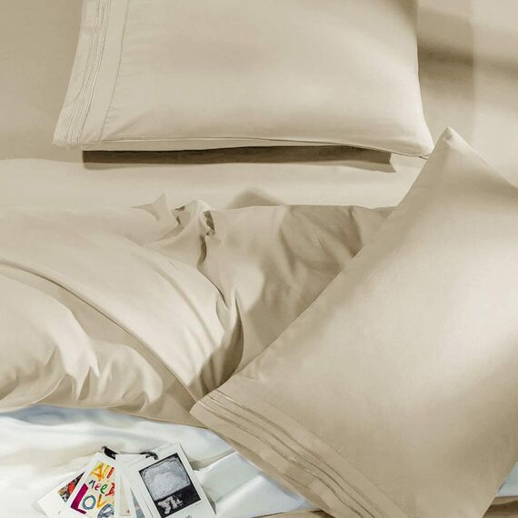 SONORO KATE Bettwäsche-Set, superweiche Mikrofaser, Fadenzahl 1800, luxuriös, ägyptische Bettlaken, passend für 45.7–61 cm Tiefe Taschenmatratze, 6-teiliges Set (beige, King-Size)