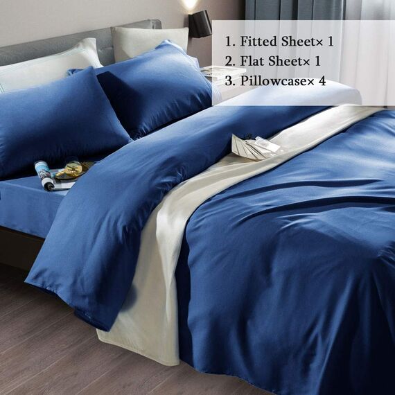 SONORO KATE Bettwäsche-Set, superweiche Mikrofaser, Fadenzahl 1800, luxuriös, ägyptische Bettlaken, passend für 45.7-61 cm Tiefe Taschenmatratze, 6-teiliges Set (Marineblau, Voll)