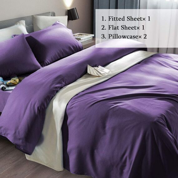 SONORO KATE Bettlaken-Set, superweiche Mikrofaser, Fadenzahl 1800, luxuriös, ägyptische Bettlaken, passend für 45.7 - 61 cm tiefe Taschenmatratzen, 4-teiliges Set (lila, Doppelbett)