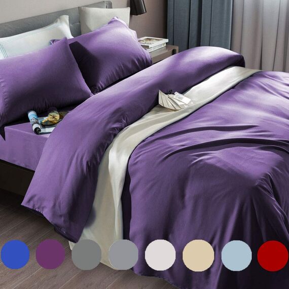 SONORO KATE Bettlaken-Set, superweiche Mikrofaser, Fadenzahl 1800, luxuriös, ägyptische Bettlaken, passend für 45.7 - 61 cm tiefe Taschenmatratzen, 4-teiliges Set (lila, Doppelbett)