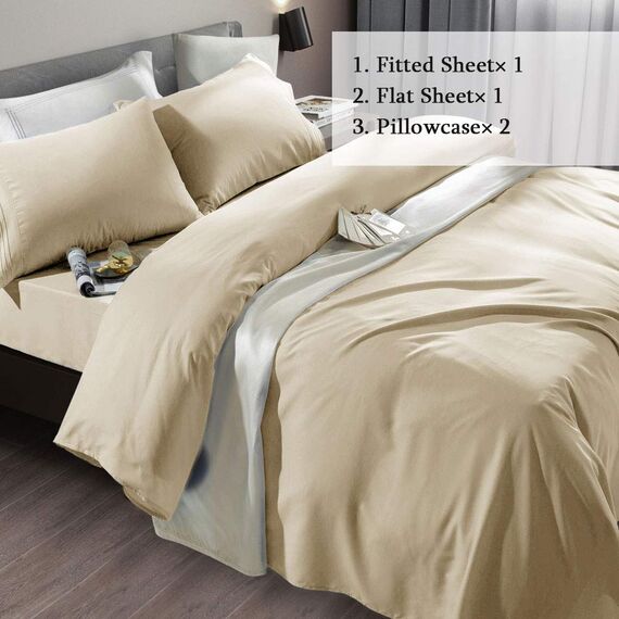 SONORO Kate Bettlaken-Set, superweiche Mikrofaser, Fadenzahl 1800, luxuriös, ägyptische Bettlaken, passend für 45.7-61 cm Tiefe Taschenmatratzen, 4-teiliges Set (beige, Doppelbett)