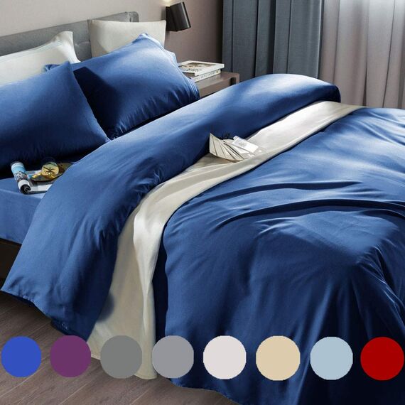 SONORO KATE Bettlaken-Set, superweiche Mikrofaser, Fadenzahl 1800, luxuriöse ägyptische Bettlaken, passend für 45,7 - 61 cm tiefe Taschenmatratze, knitterfrei, 4-teilig (Marineblau, Doppelbett)