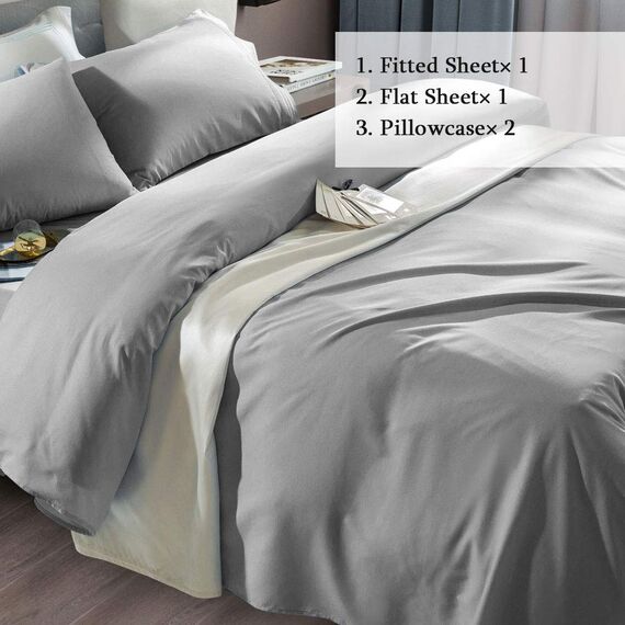 SONORO KATE Bettlaken-Set, superweiche Mikrofaser, Fadenzahl 1800, luxuriös, ägyptische Bettlaken, passend für 45.7 - 61 cm tiefe Taschenmatratzen, 4-teilig (grau, Twin XL)