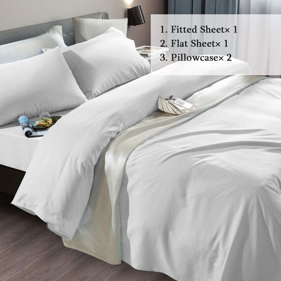 SONORO KATE Bettlaken-Set, superweiche Mikrofaser, Fadenzahl 1800, luxuriös, ägyptische Bettlaken, passend für 45.7 - 61 cm tiefe Taschenmatratzen, 4-teilig (weiß, Doppelbett)