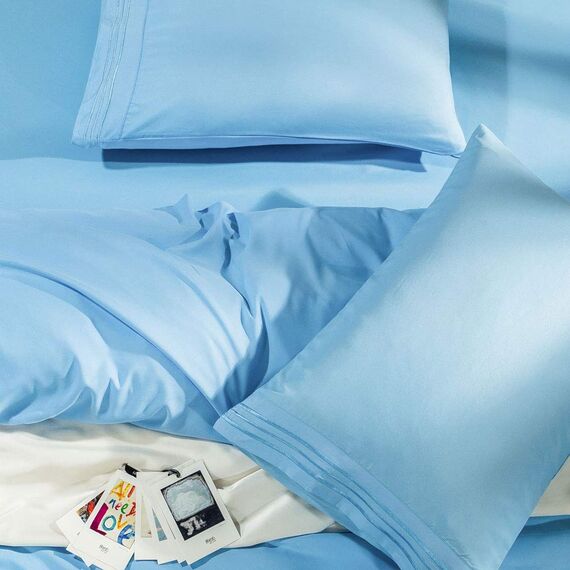 SONORO Kate Bettwäsche-Set, superweiche Mikrofaser, Fadenzahl 1800, luxuriös, ägyptische Bettlaken, passend für 45.7-61 cm Tiefe Taschenmatratzen, Faltenbildung und hypoallergen, (Lake Blue, Queen)