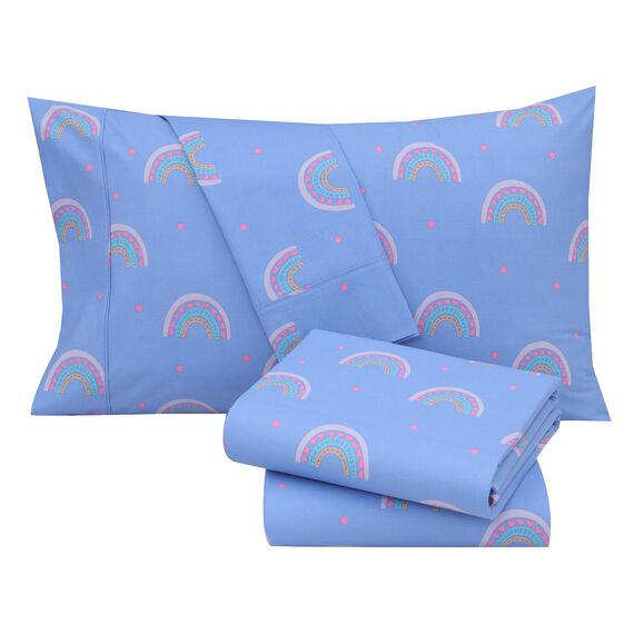 RUVANTI Bettlaken-Set aus 100 % Baumwolle, atmungsaktive Perkal-Webart, 40,6 cm tiefe Taschen, Hotelstandard, angenehm kühl, langlebig, Blumendesign, Einzelbett XL, 3-teilig, Baby-Regenbogen