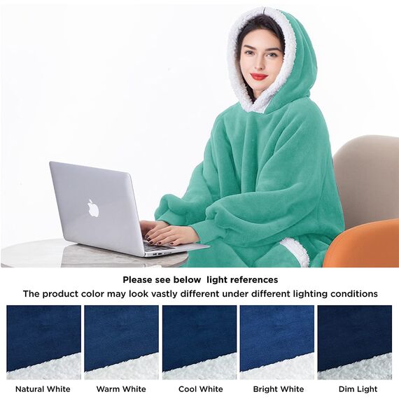 SONORO KATE Tragbare Decke, Kapuzenpullover, Geschenke für Damen, Herren, Kinder, super warme Fleece-Sherpa-Decke mit elastischen Ärmeln, großer Tasche und riesiger Kapuze (Blaugrün, Jugendliche)