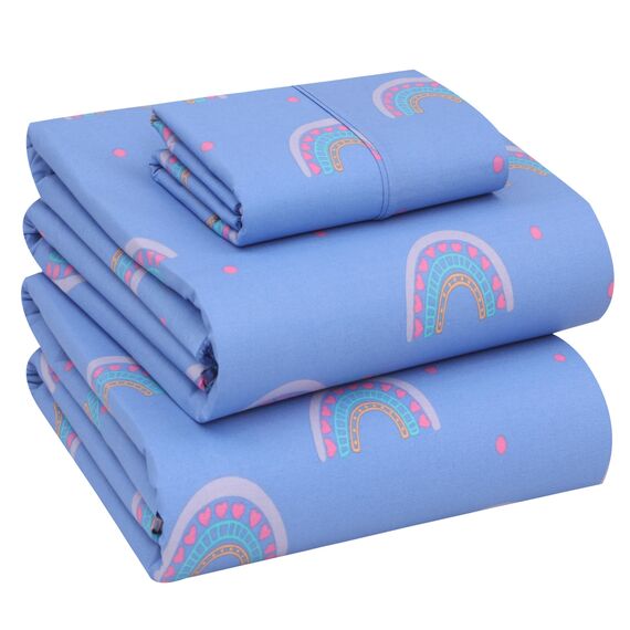 RUVANTI Bettlaken-Set aus 100 % Baumwolle, atmungsaktive Perkal-Webart, 40,6 cm tiefe Taschen, Hotelstandard, angenehm kühl, langlebig, Blumendesign, Einzelbett XL, 3-teilig, Baby-Regenbogen