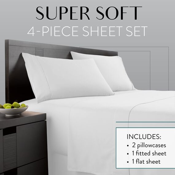 Danjor Linens Etagenbettlaken für Doppelbetten mit 2 Kissenbezügen, leichte gebürstete Mikrofaser, tiefe Taschen, 4-teiliges Spannbetttuch, Weiß