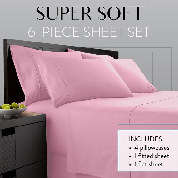Danjor Linens Cal King Bettlaken-Set für Heißschläfer, Hotel-Premium-Bettlaken mit 4 Kissenbezügen, leichte, gebürstete Mikrofaser, tiefe Taschen, atmungsaktiv, kühlend, 6-teiliges Bettwäsche-Set