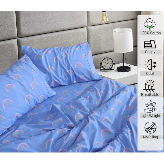 RUVANTI Bettlaken-Set aus 100 % Baumwolle, atmungsaktive Perkal-Webart, 40,6 cm tiefe Taschen, Hotelstandard, angenehm kühl, langlebig, Blumendesign, Einzelbett XL, 3-teilig, Baby-Regenbogen
