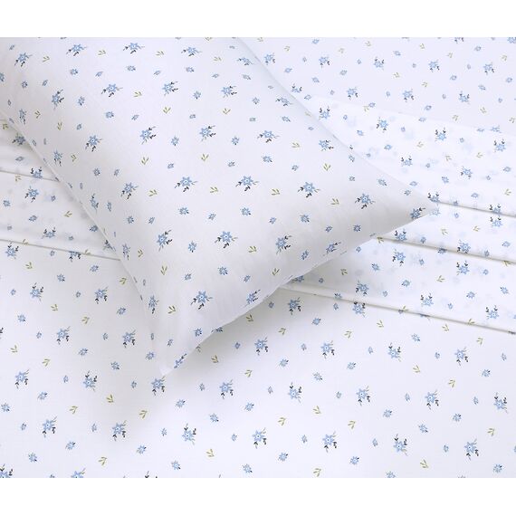 RUVANTI 100% Baumwolle, 4-teiliges Bettwäsche-Set, blaues Blumenmuster, volle Größe, weicher, atmungsaktiver Stoff, Tiefe Taschen, kühlendes enthält 1 Flachbett, Spannbetttuch, 2 Kissenbezüge.