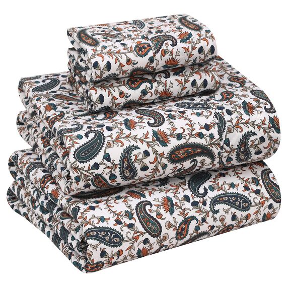 RUVANTI Bettlaken aus 100% Baumwolle für King-Size-Betten – knusprige, kühlende Perkal-Bettlaken – atmungsaktives und langlebiges Kingsize-Bettwäsche-Set – 40,6 cm Tiefe Taschen – Blaugrün Paisley –