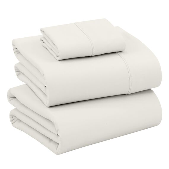 RUVANTI Bettlaken-Set aus 100% Baumwolle, atmungsaktive Perkal-Webart, 40,6 cm Tiefe Taschen, Hotelstandard, angenehm kühl, langlebig, einfarbig, Einzelbett, 3-teilig, Elfenbein