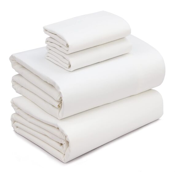 RUVANTI Bettlaken aus 100% Baumwolle für Queen-Size-Bett, knusprig, kühlendes Perkal-Bettlaken, atmungsaktiv und langlebig, Queen-Size-Bettlaken-Set, Tiefe Tasche 38,1 cm, gebrochenes Weiß, 4-teilig