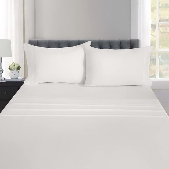 RUVANTI Bettlaken aus 100% Baumwolle für Queen-Size-Bett, knusprig, kühlendes Perkal-Bettlaken, atmungsaktiv und langlebig, Queen-Size-Bettlaken-Set, Tiefe Tasche 38,1 cm, gebrochenes Weiß, 4-teilig