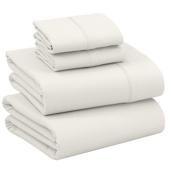 RUVANTI Bettlaken-Set aus 100% Baumwolle, atmungsaktive Perkal-Webart, 40,6 cm Tiefe Taschen, Hotelstandard, angenehm kühl, langlebig, einfarbig, Doppelbett, 4-teilig, Elfenbein