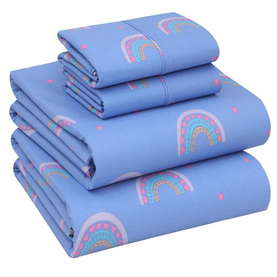 Ruvanti Bettlaken aus 100% Baumwolle für Queen-Size-Bett, knusprige, kühlende Perkal-Bettlaken, atmungsaktiv und langlebig, Queen-Size-Bettlaken-Set, 40,6 cm Tiefe Bettlaken, Baby-Regenbogen,