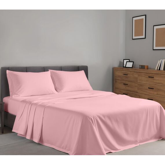 RUVANTI Bettlaken-Set aus 100% Baumwolle, atmungsaktive Perkal-Webart, 40,6 cm Tiefe Taschen, Hotelstandard, angenehm kühl, langlebig, einfarbig, King-Size, 4-teilig, Brautrose