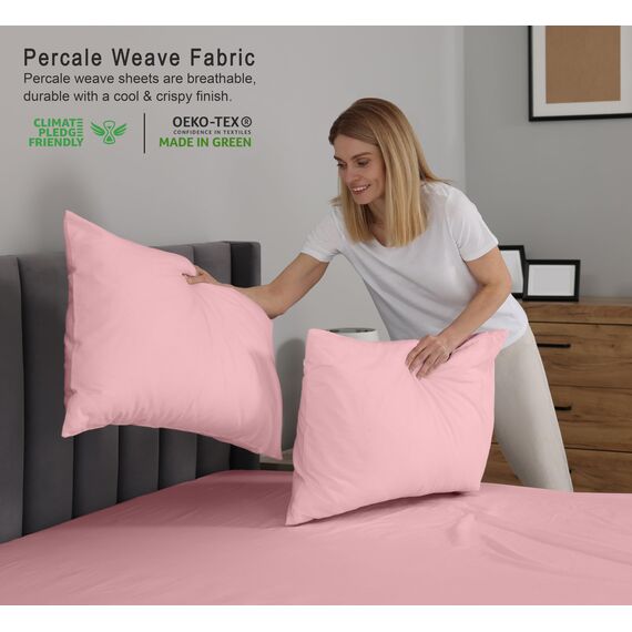 RUVANTI Bettlaken-Set aus 100% Baumwolle, atmungsaktive Perkal-Webart, 40,6 cm Tiefe Taschen, Hotelstandard, angenehm kühl, langlebig, einfarbig, Doppelbett, 4-teilig, Brautrose