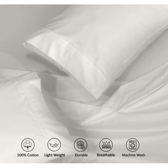 RUVANTI Bettlaken-Set aus 100% Baumwolle, atmungsaktive Perkal-Webart, 40,6 cm Tiefe Taschen, Hotelstandard, angenehm kühl, langlebig, einfarbig, Einzelbett, 3-teilig, Elfenbein