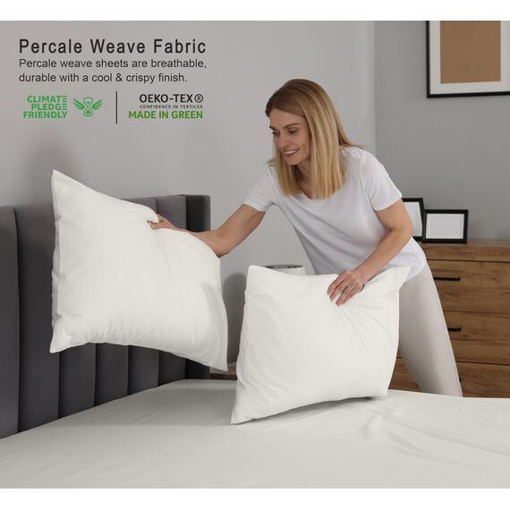 RUVANTI Bettlaken-Set aus 100% Baumwolle, atmungsaktive Perkal-Webart, 40,6 cm Tiefe Taschen, Hotelstandard, angenehm kühl, langlebig, einfarbig, Einzelbett, 3-teilig, Elfenbein