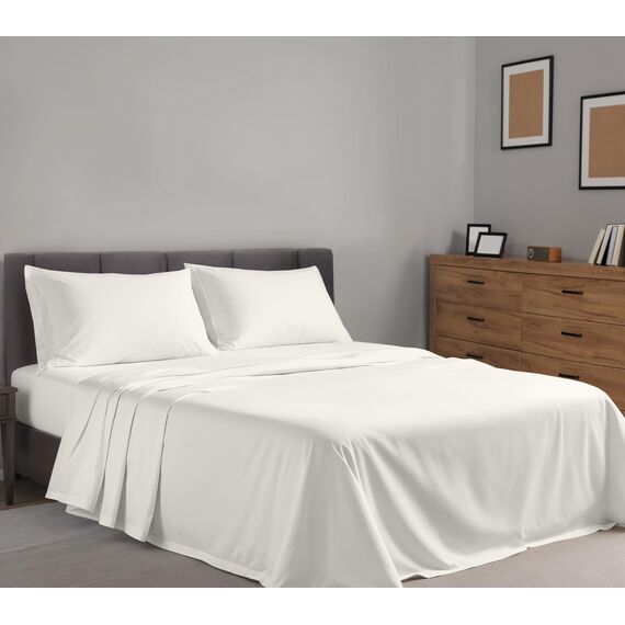 RUVANTI Bettlaken-Set aus 100% Baumwolle, atmungsaktive Perkal-Webart, 40,6 cm Tiefe Taschen, Hotelstandard, angenehm kühl, langlebig, einfarbig, Einzelbett, 3-teilig, Elfenbein