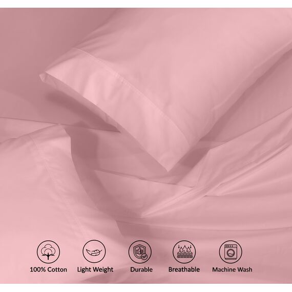 RUVANTI Bettlaken-Set aus 100% Baumwolle, atmungsaktive Perkal-Webart, 40,6 cm Tiefe Taschen, Hotelstandard, angenehm kühl, langlebig, einfarbig, Doppelbett, 4-teilig, Brautrose